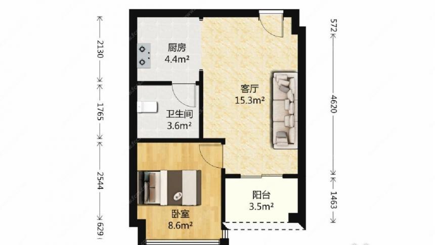 双地铁口正规一室一厅70年住宅满2年带露台,有钥