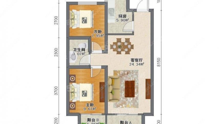 楓景園 毛坯通透兩居 全天採光 電梯高層 有本可