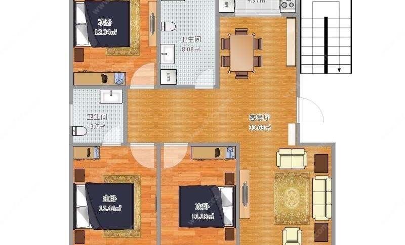 整租 富景苑一楼三室两厅两卫集中供暖拎包入住年
